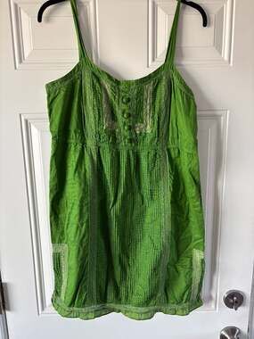 Gianni Bini Green Sleeveless Lace Trim Dress Size 12 100% cotton